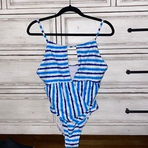 Cupshe Blue Watercolor Stripe One Piece Swimsuit